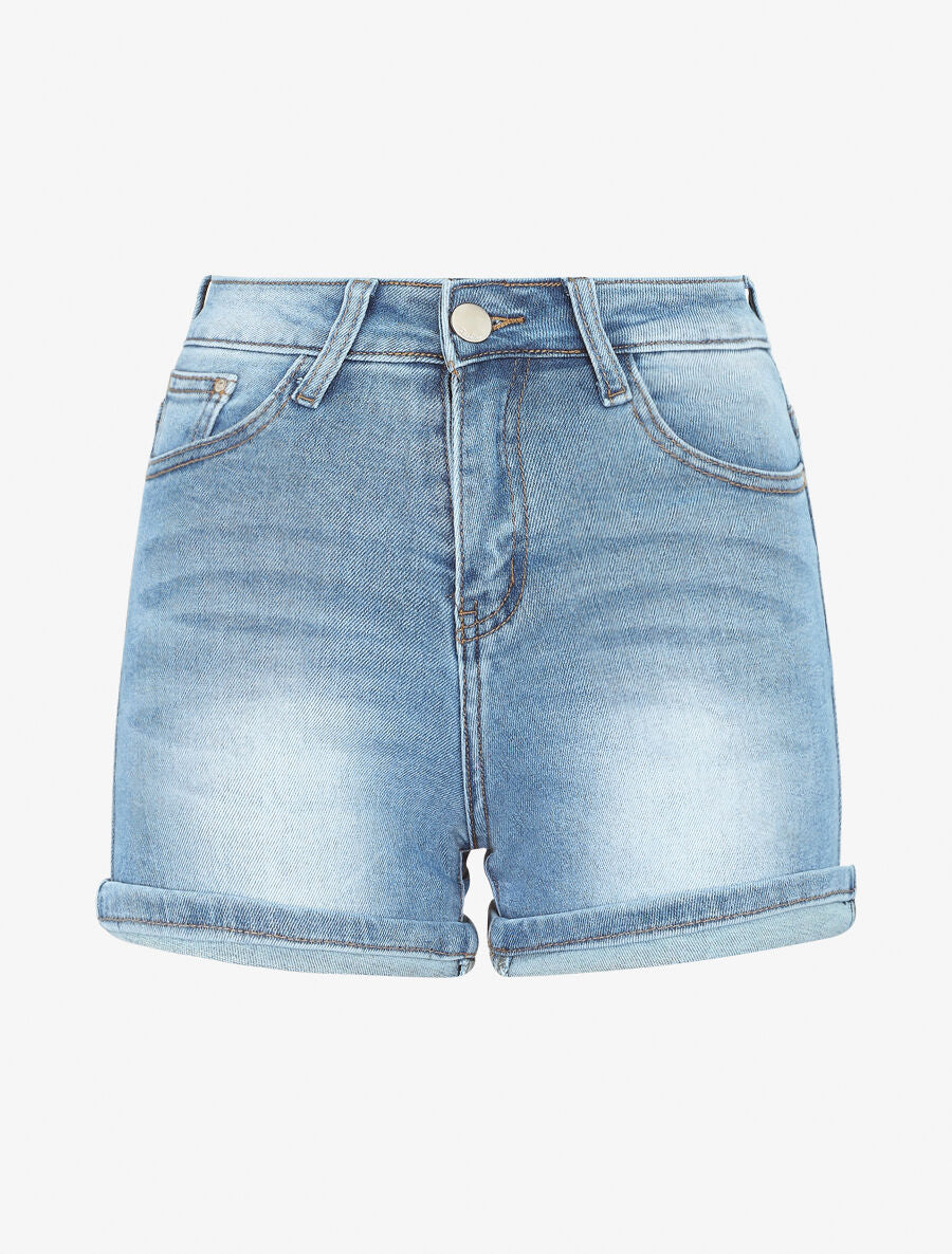 Verbleekte denim short met omgeslagen zoom - Lichtblauw