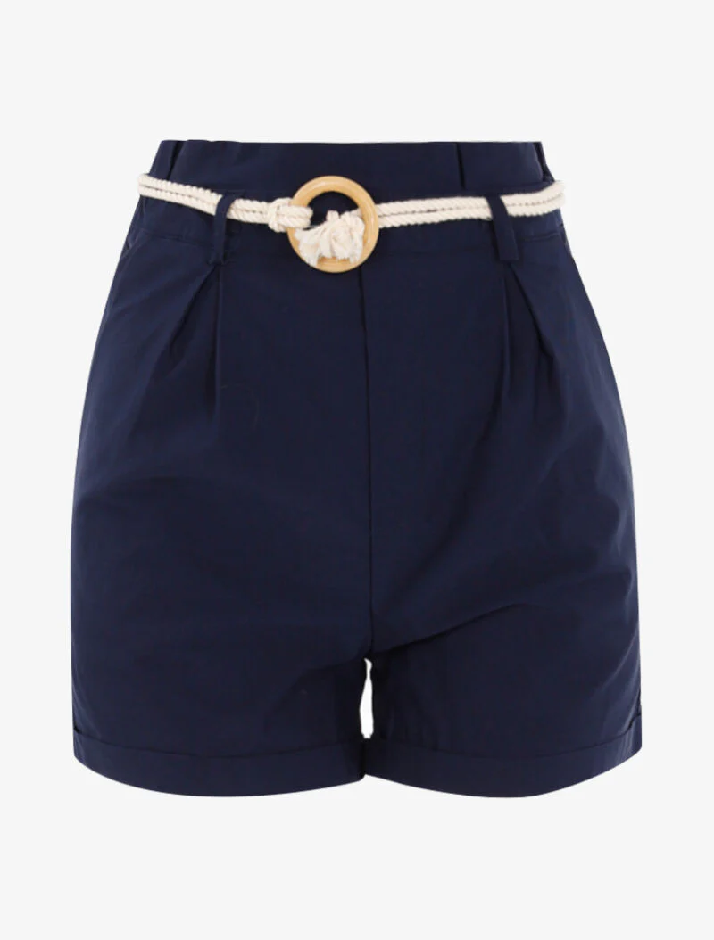 Korte uni met ceintuur in touwstijl - marineblauw
