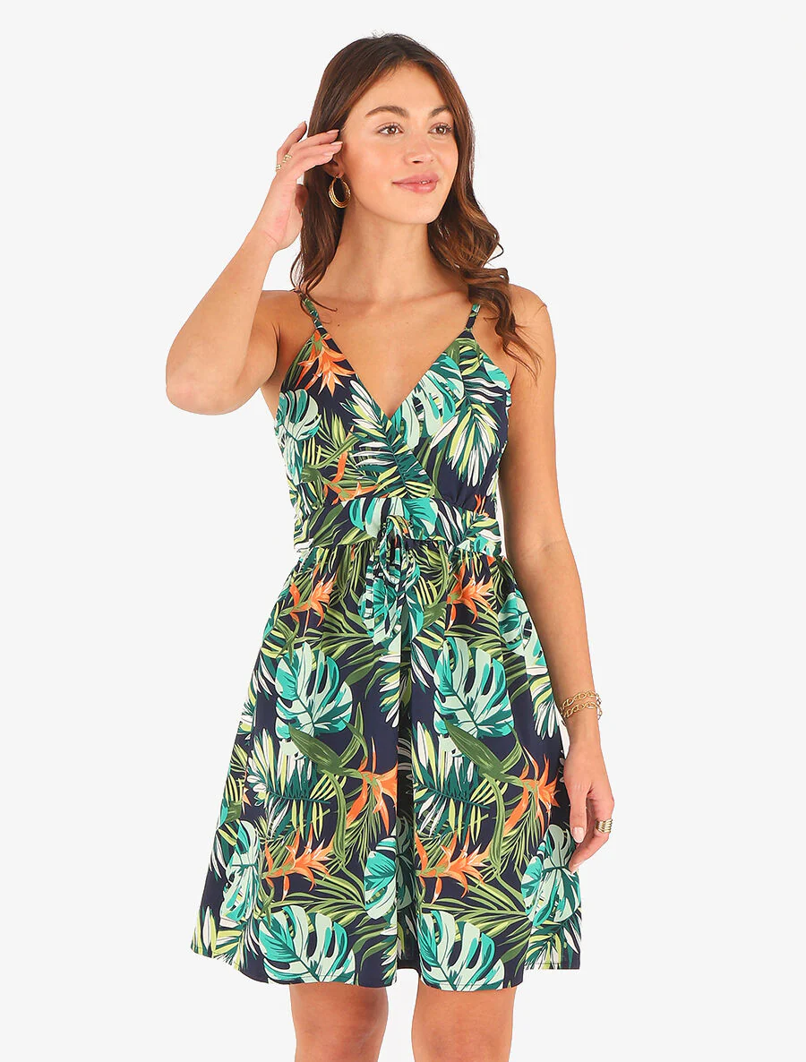 Korte jurk met bladerenprint - groen - Image 4