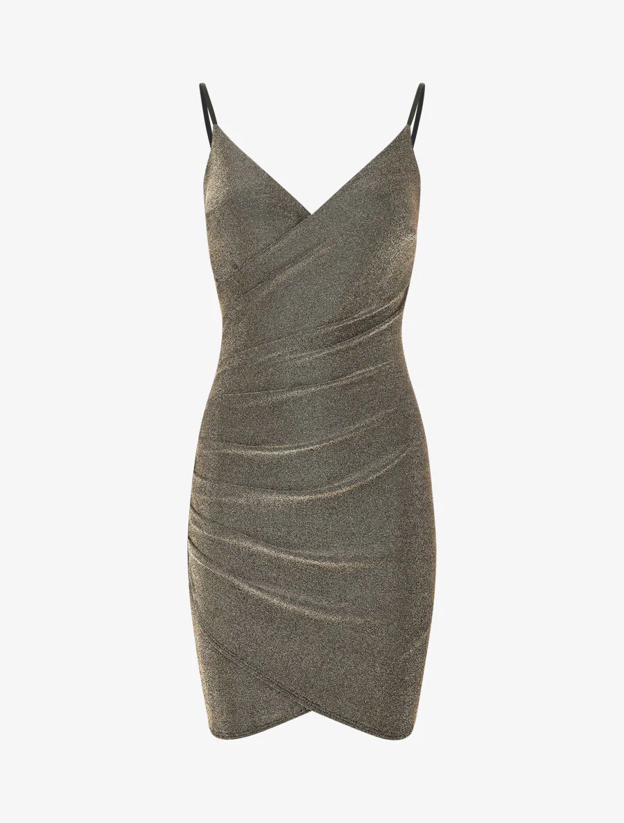 Korte jurk met gedrapeerd effect en glitters - Goud - Image 2