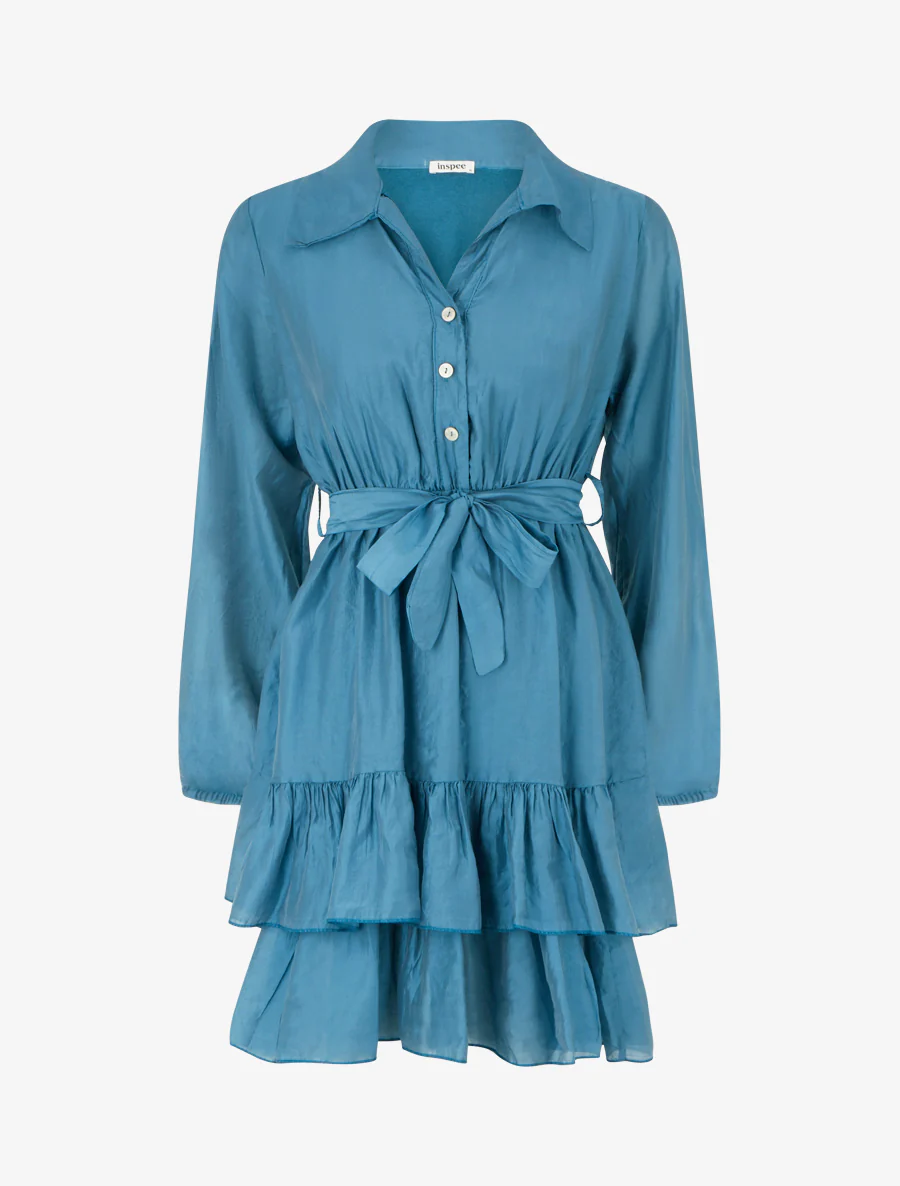 Korte jurk met ruches - Blauw - Image 2