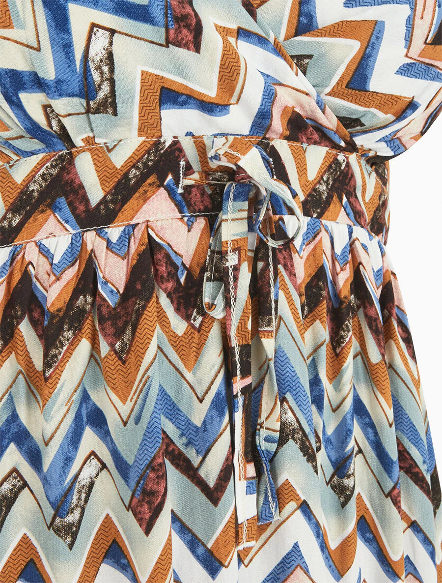Korte jurk met zigzagprint - zwart - Image 3