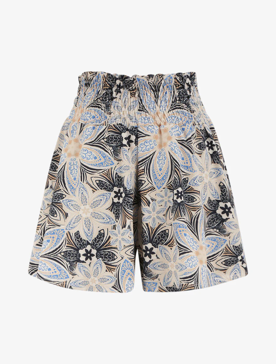 Korte losse flared met gestileerde bloemenprint - Donkerblauw - Image 2