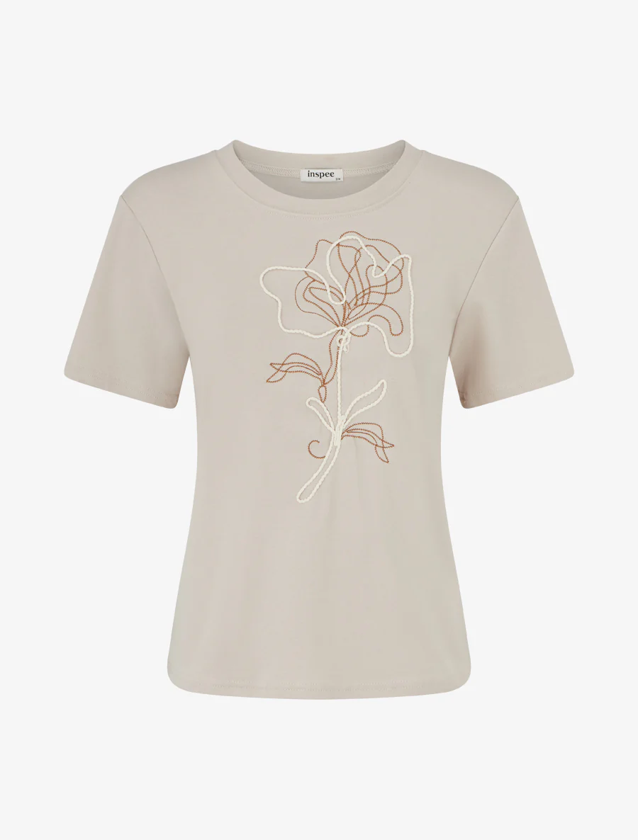 Korte mouwen T-shirt met bloemenmotief - Beige