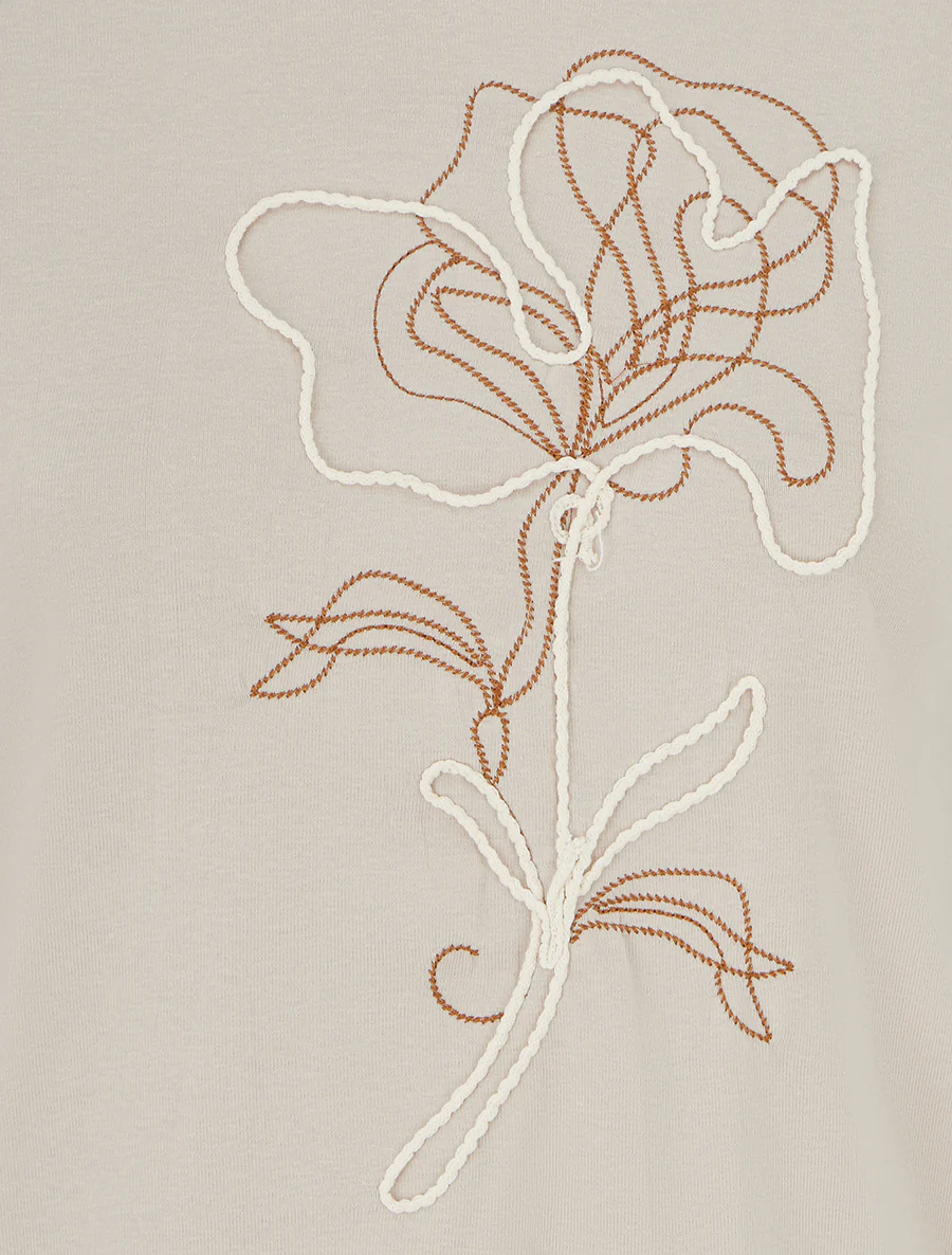 Korte mouwen T-shirt met bloemenmotief - Beige - Image 3