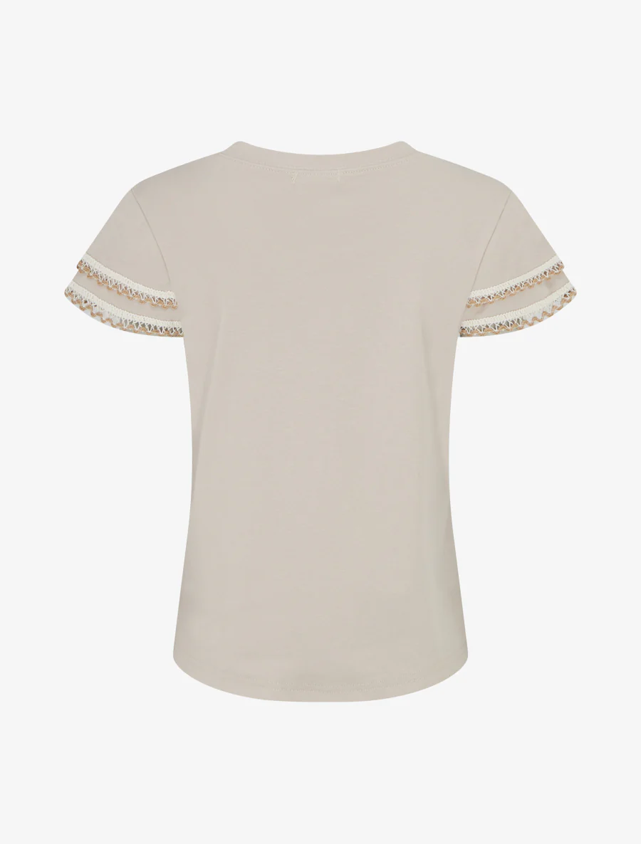 Korte mouwen T-shirt met borduurdetails - Beige - Image 2