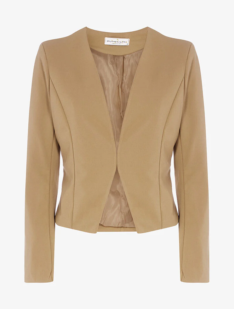 Korte open blazer met schoudervullingen - camel
