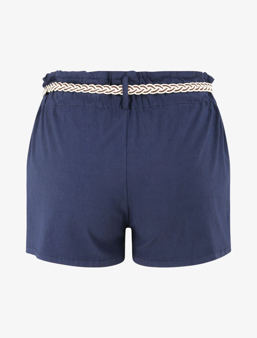 Korte papieren zak met hoge taille - Marine - Image 2