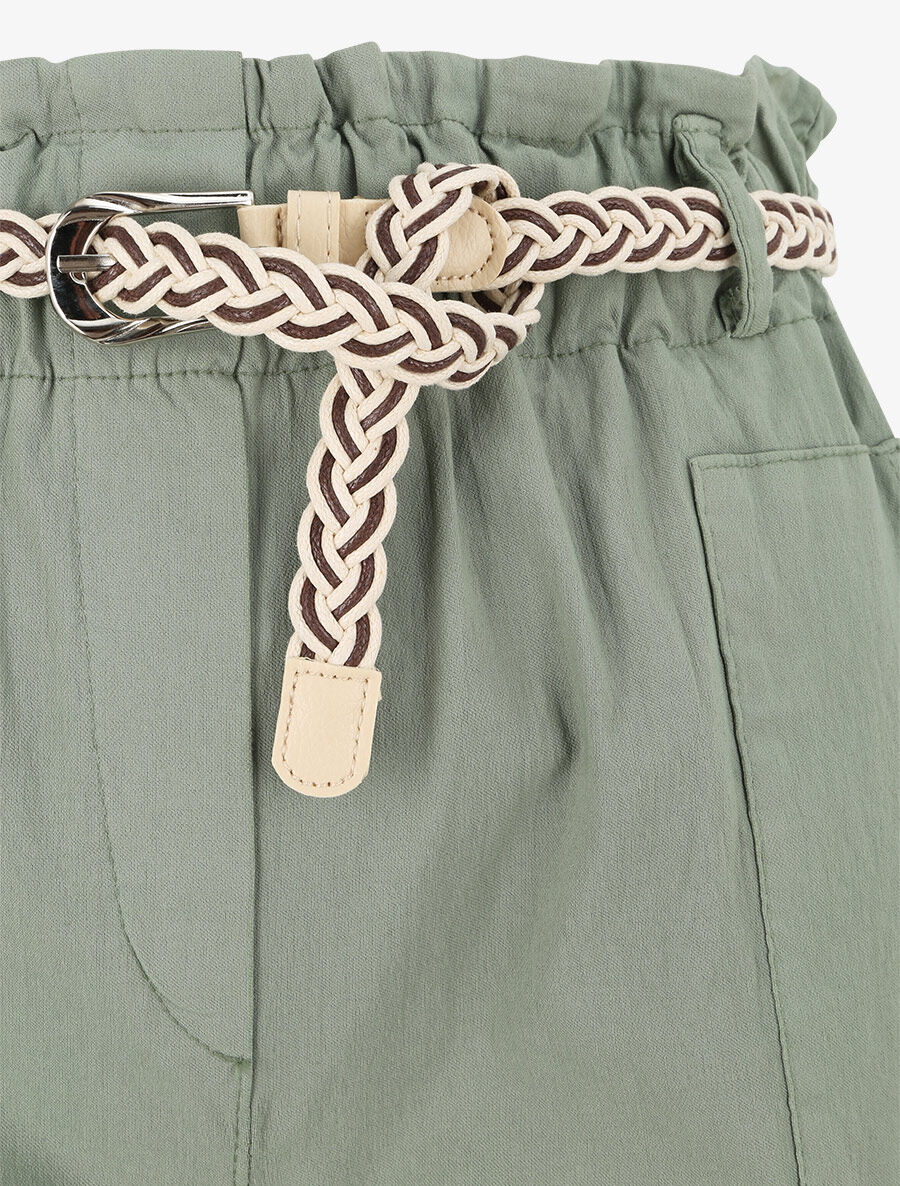 Korte papieren zak met hoge taille - Olijfgroen - Image 3