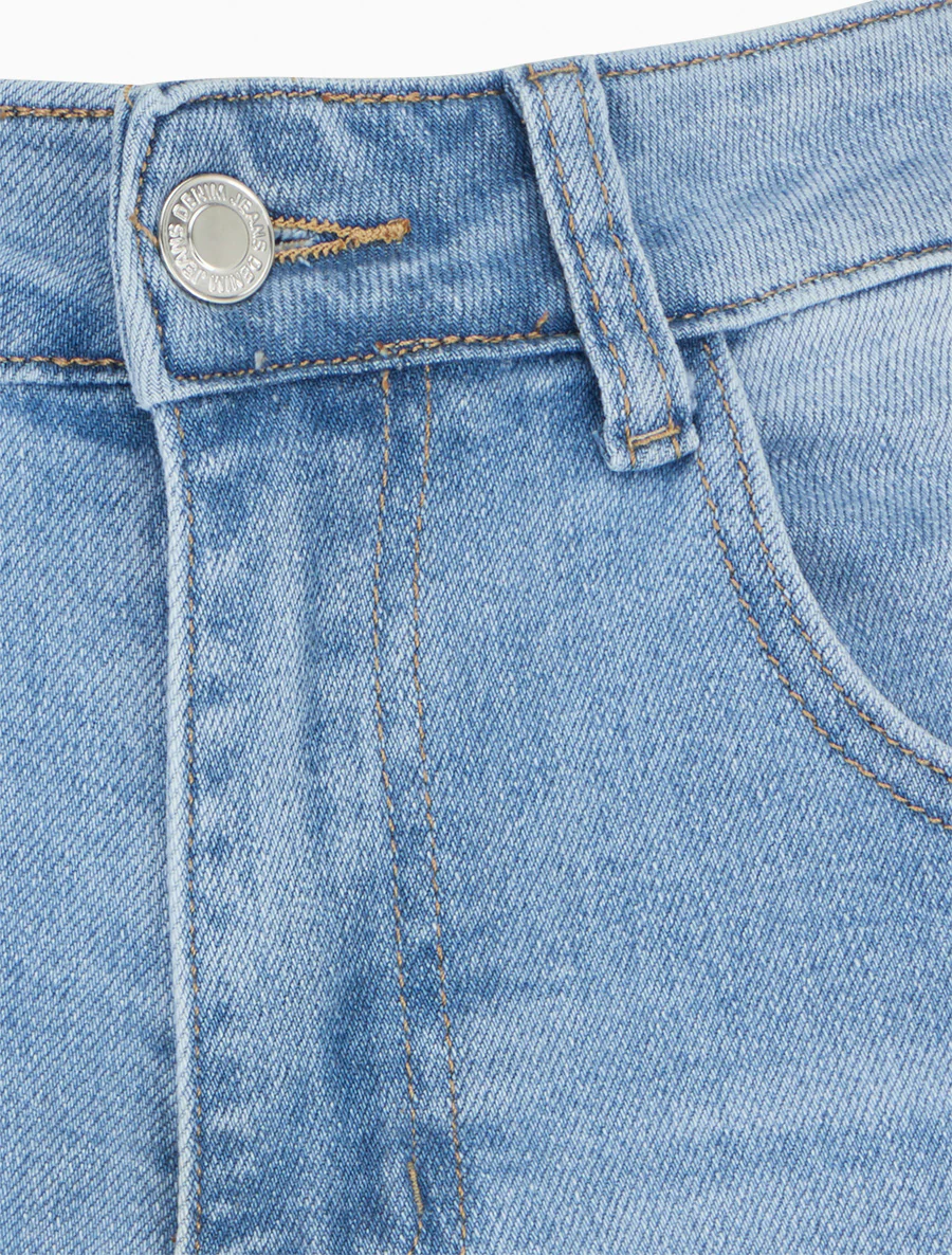 Korte push in jeans met gerafelde zoom - Blauw - Image 3