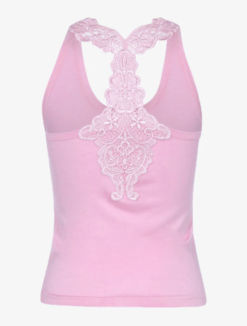 Korte tanktop met kanten racerback - roze - Image 2