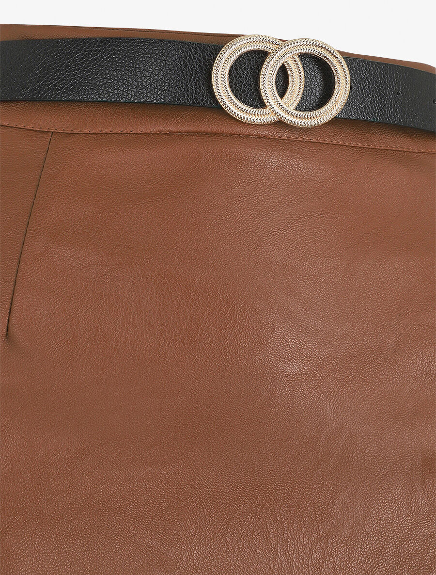 Korte rok in imitatieleer - Bruin - Image 3