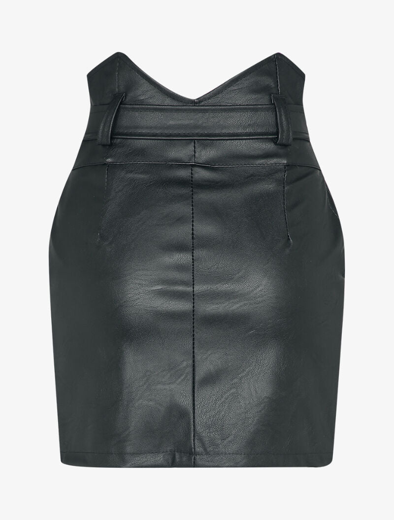 Korte rok in imitatieleer met asymmetrische empire taille - Zwart - Image 2