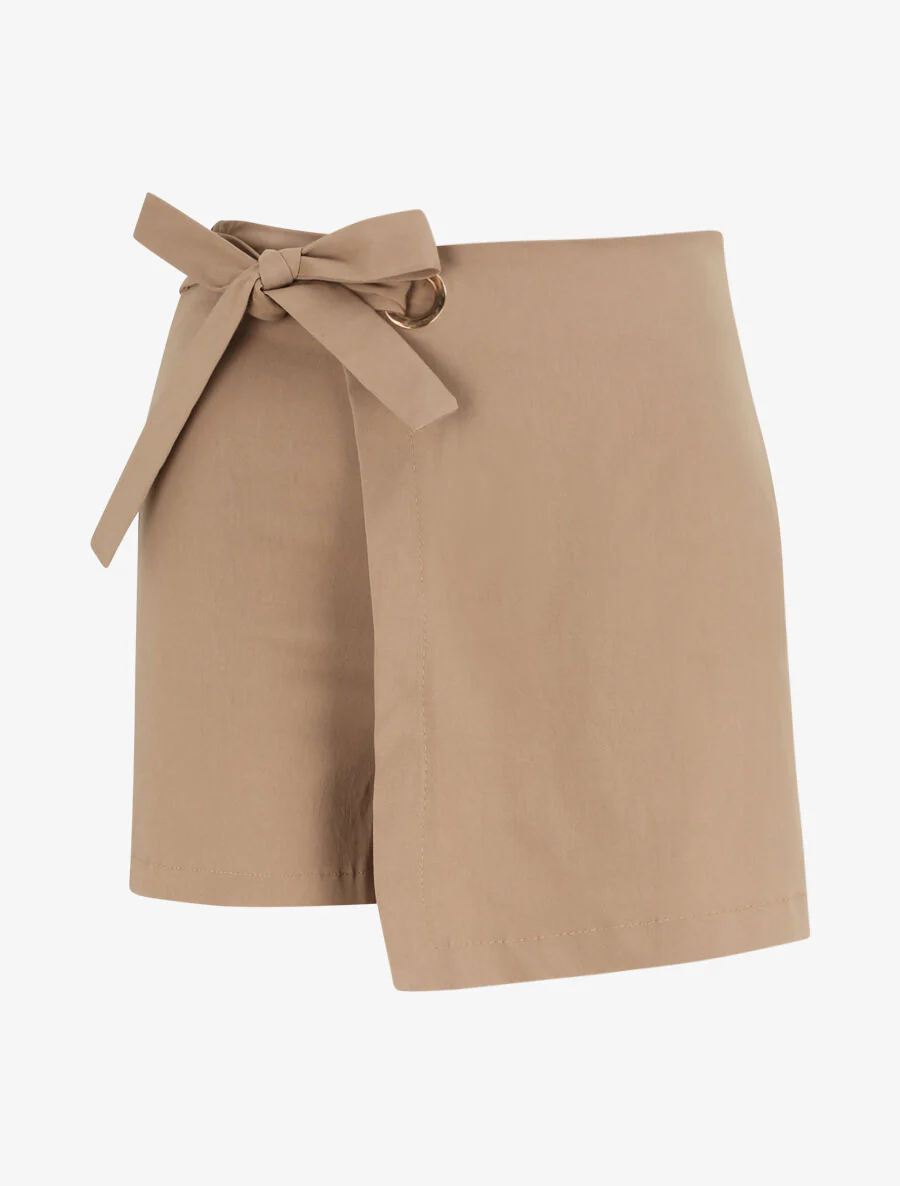 Korte stijl rok met elastische taille - Kameel