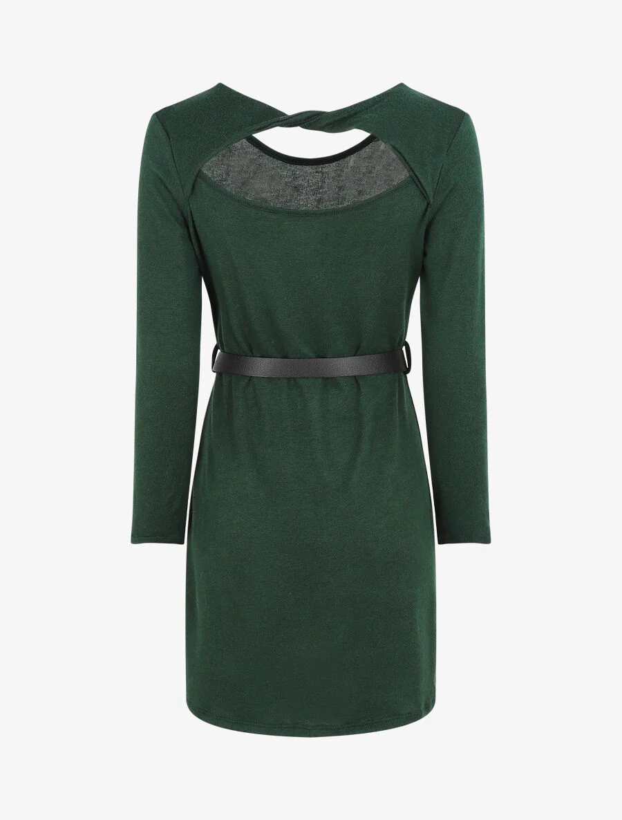 Korte trui-jurk met open rug - Donkergroen - Image 2