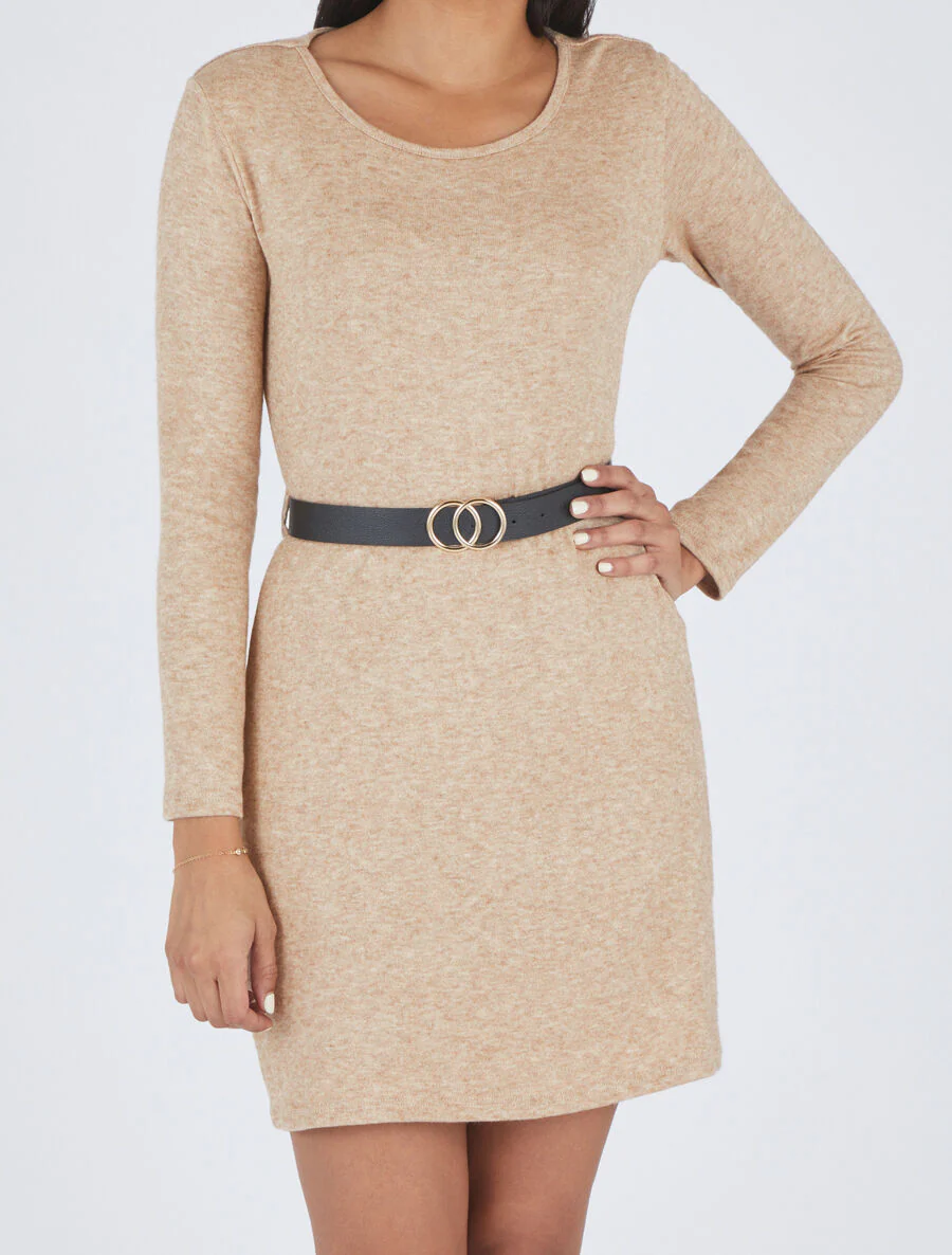Korte trui-jurk met open rug - Camel - Image 4