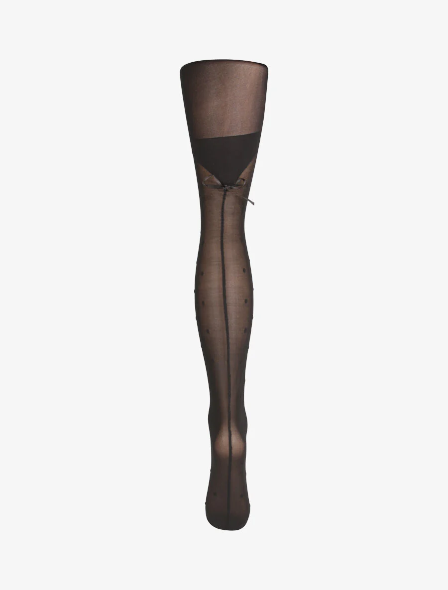 Kousen in voile stijl jarretel met strik - Zwart - Image 2