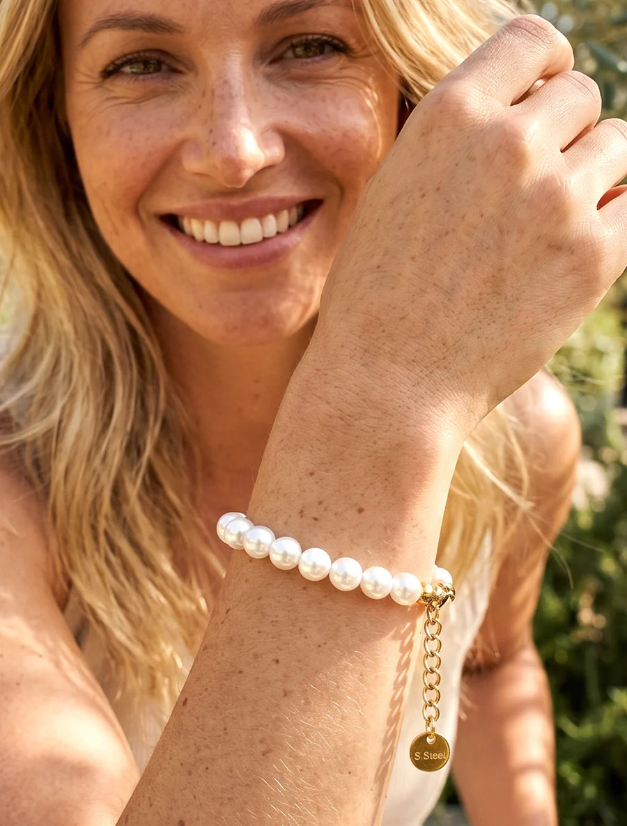 Kralenarmband - Goud/wit