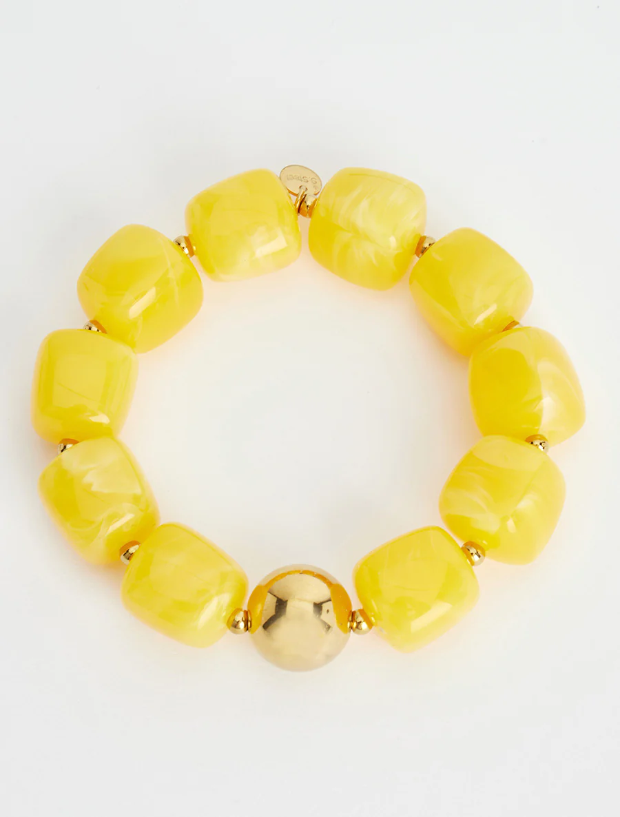 Kralenarmband van hars en metaal - Geel - Image 2