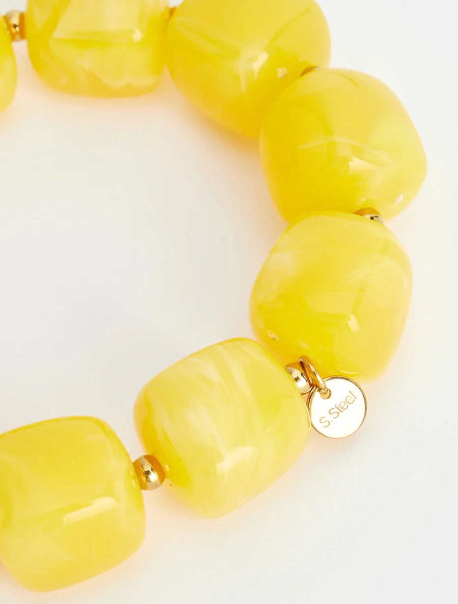 Kralenarmband van hars en metaal - Geel - Image 3