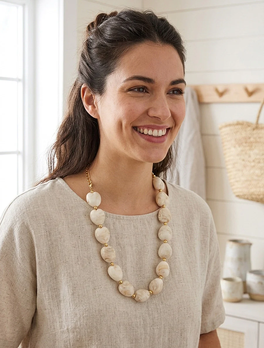 Kralenketting van hars - Beige