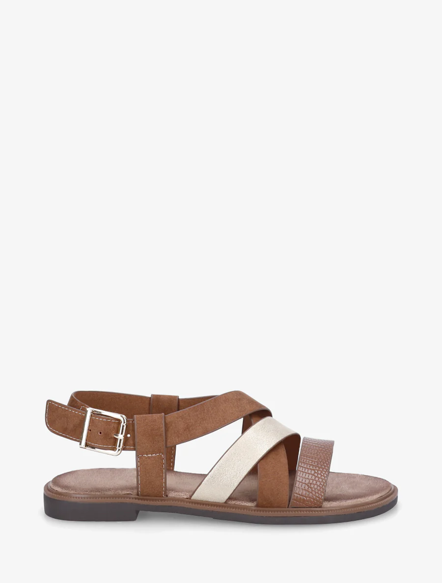 Kruisband sandalen in iriserend suède. - Bruin