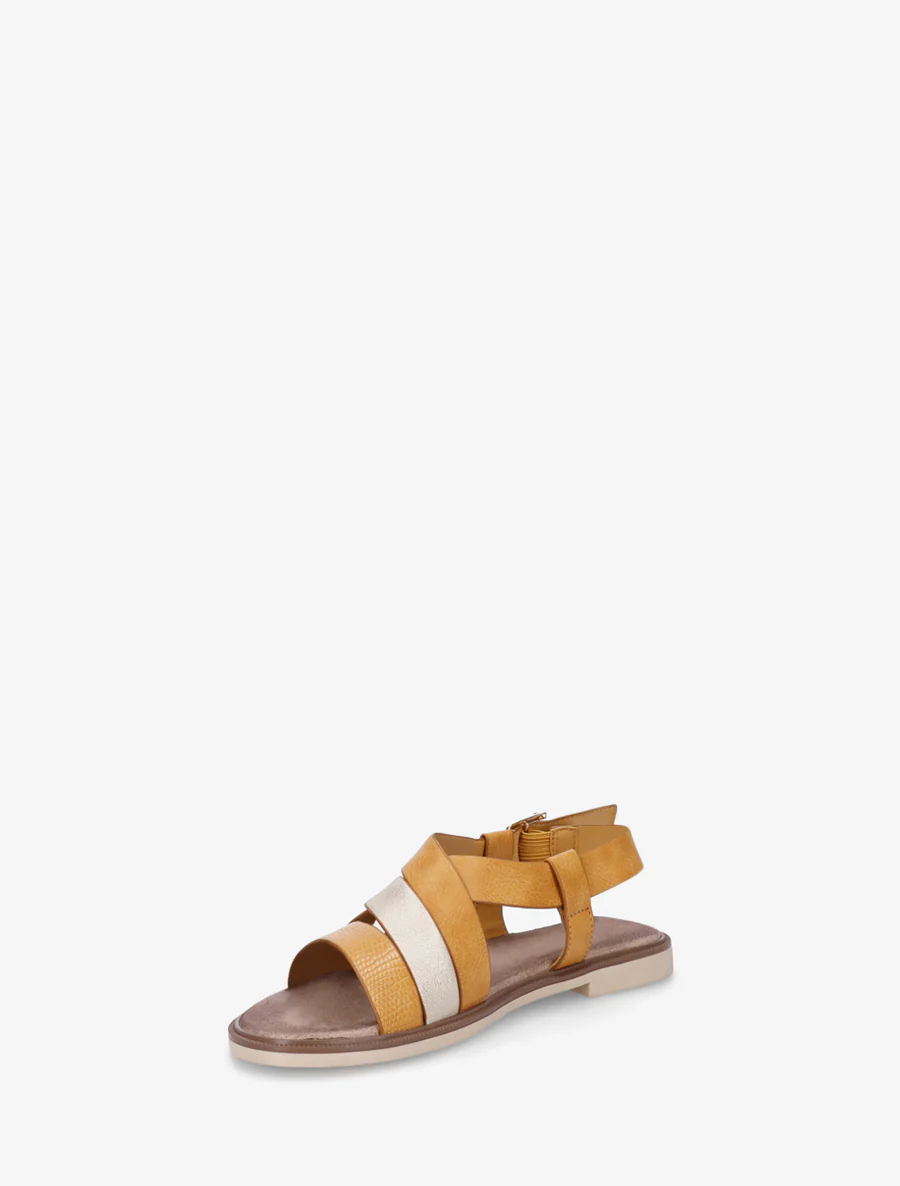 Kruisband sandalen met een iriserend effect in imitatie. - Mosterdgeel - Image 3