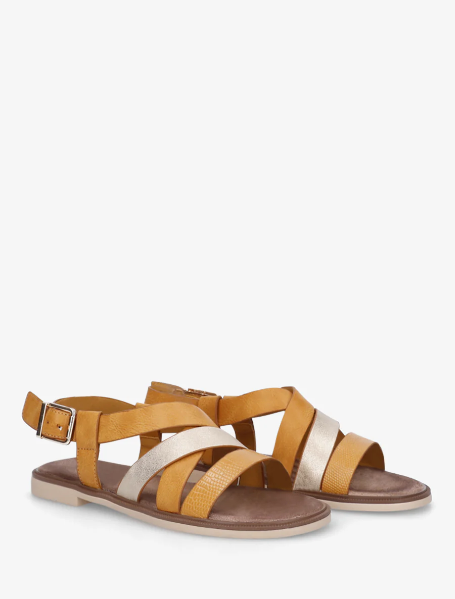 Kruisband sandalen met een iriserend effect in imitatie. - Mosterdgeel - Image 4