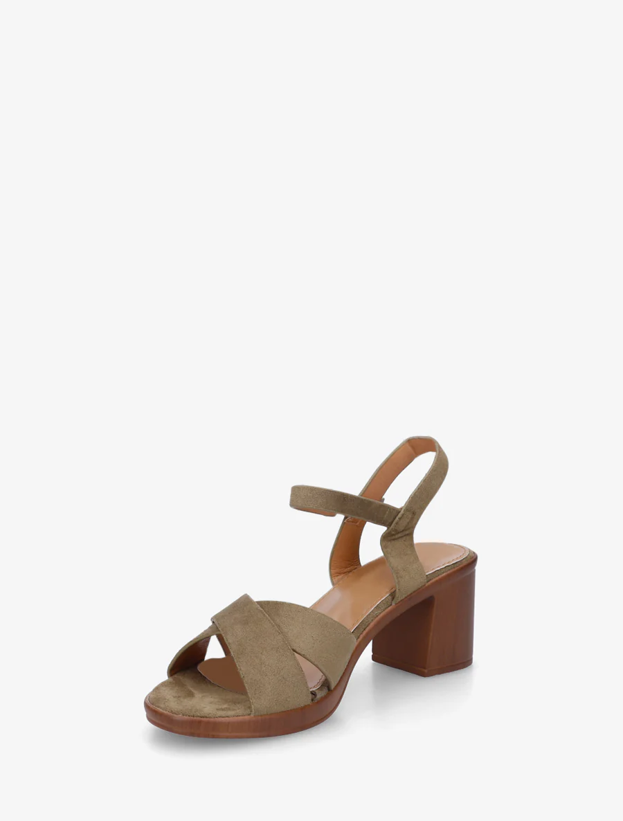 Kruisband suède sandalen met blokhak - Kaki - Image 3