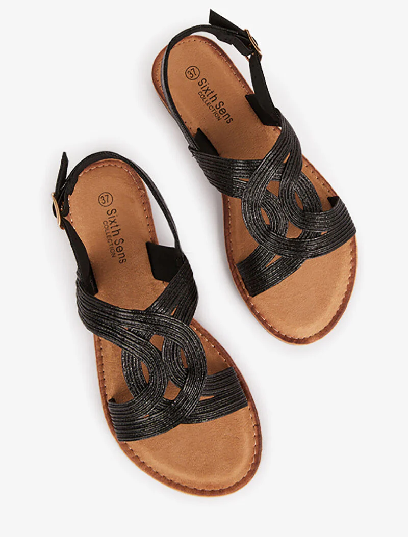 Kruisband en gestructureerde sandalen - zwart