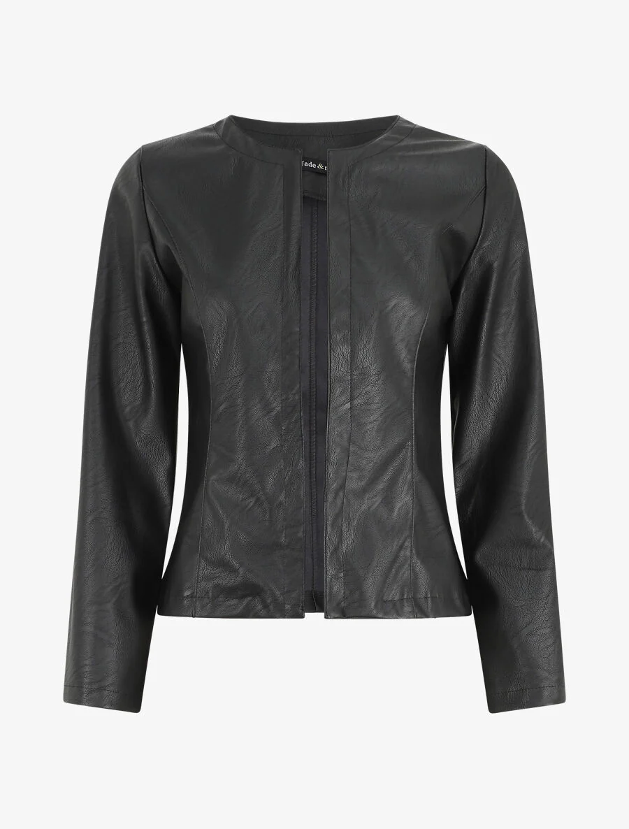Kunstleren blazer zonder sluiting - Zwart
