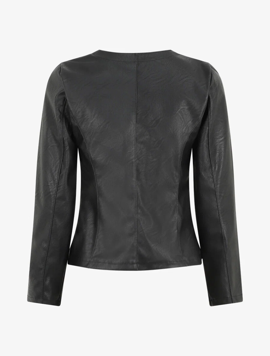 Kunstleren blazer zonder sluiting - Zwart - Image 2