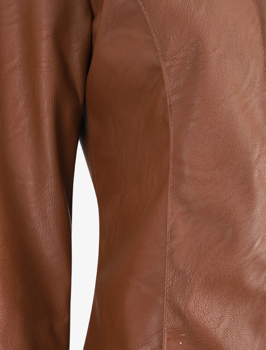 Kunstleren blazer zonder sluiting - Bruin - Image 3