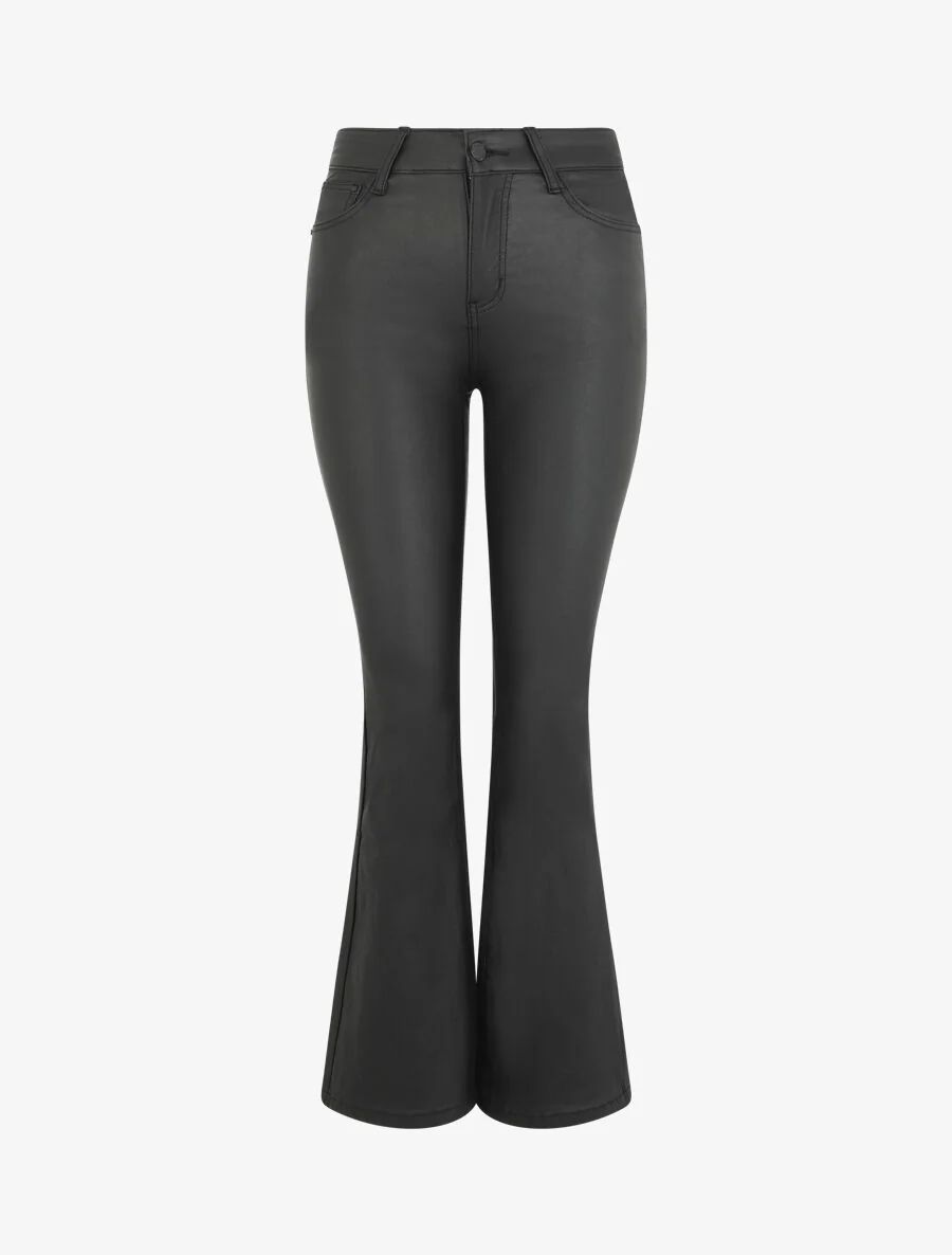 Kunstleren broek met wijd uitlopende pijpen - Zwart