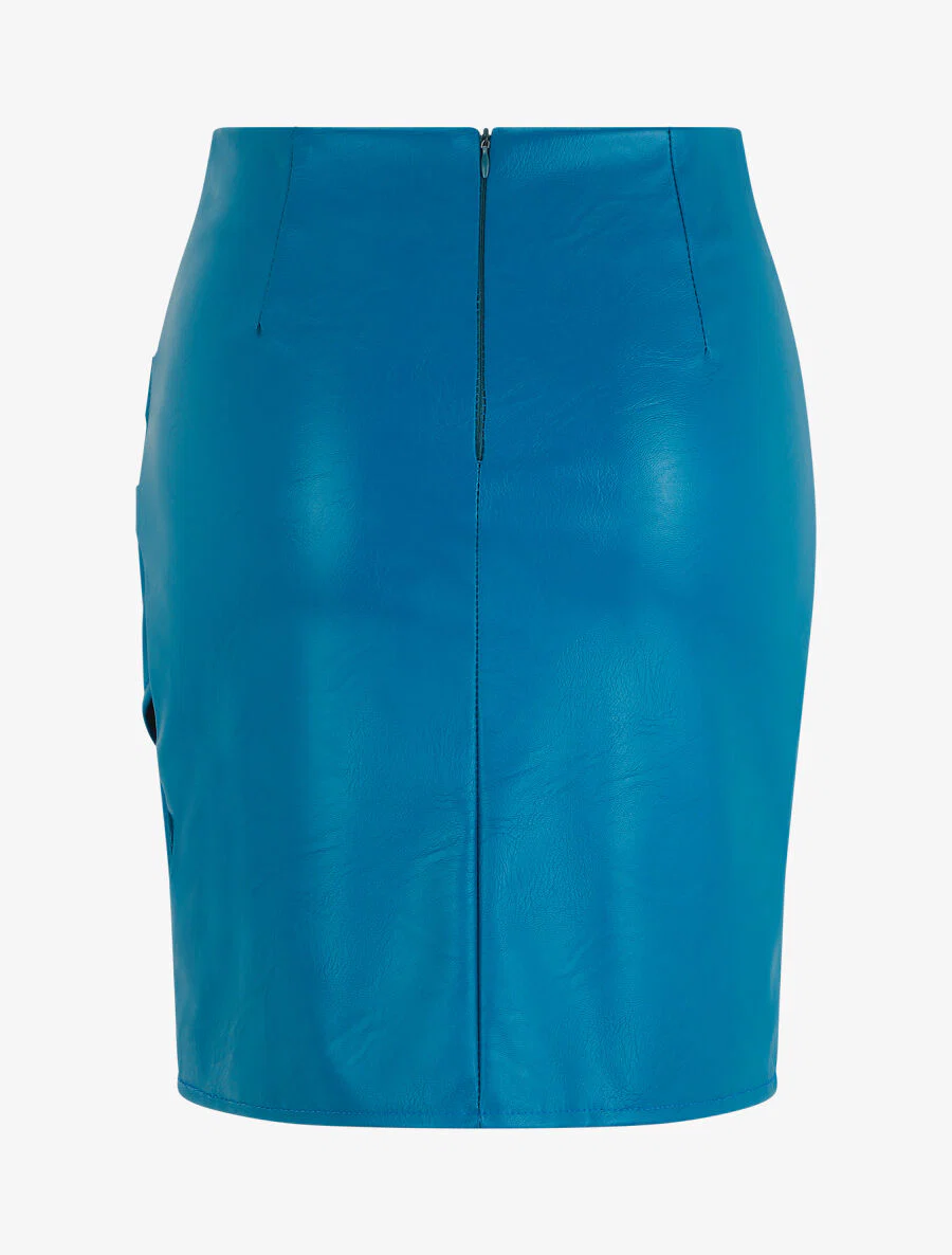 Kunstleren rok met gedrapeerd effect - Blauwgroen - Image 2