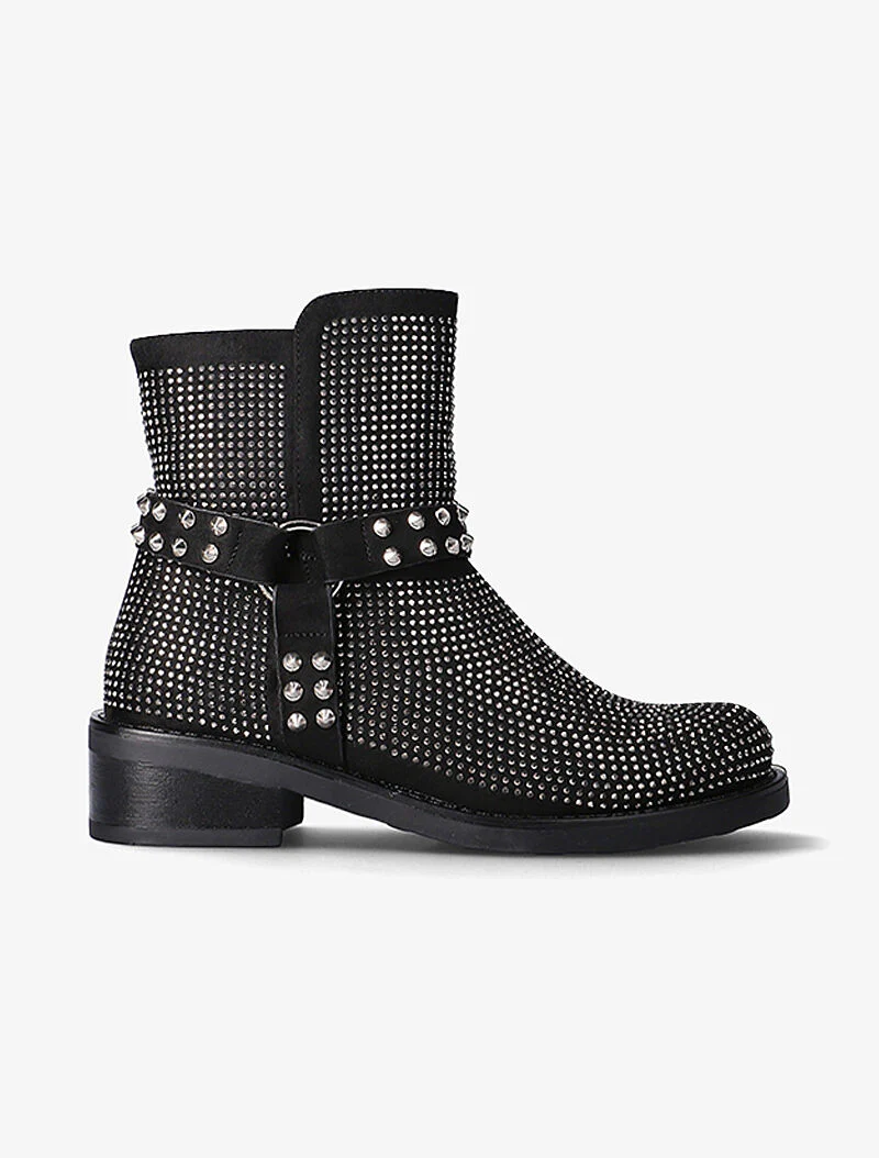 Laarzen met strass en bandjes met studs - zwart