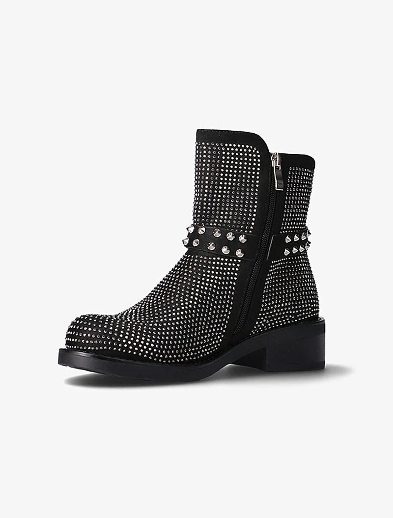 Laarzen met strass en bandjes met studs - zwart - Image 3