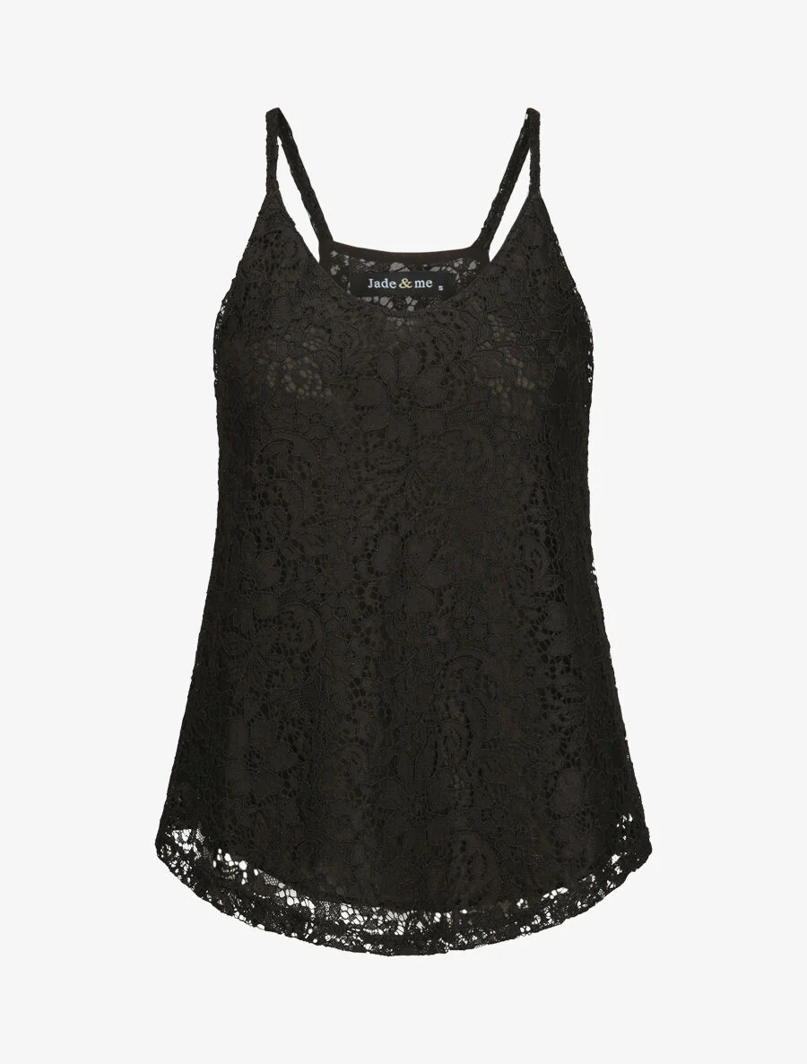 Lace Racerback Tank Top - Zwart