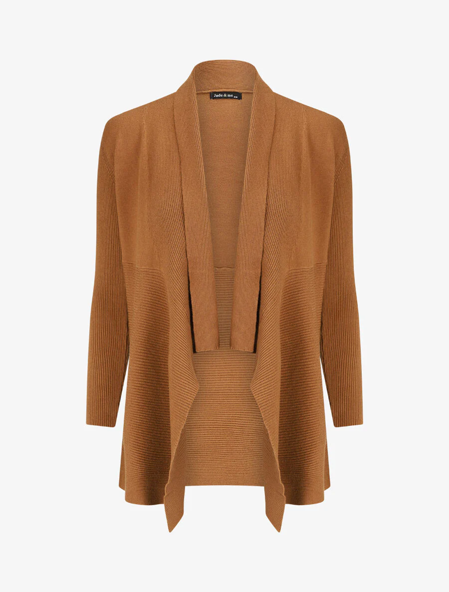 Lang effen geribd vest - Kameel