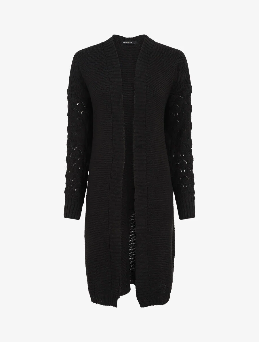 Lang effen vest met lange mouwen - Zwart