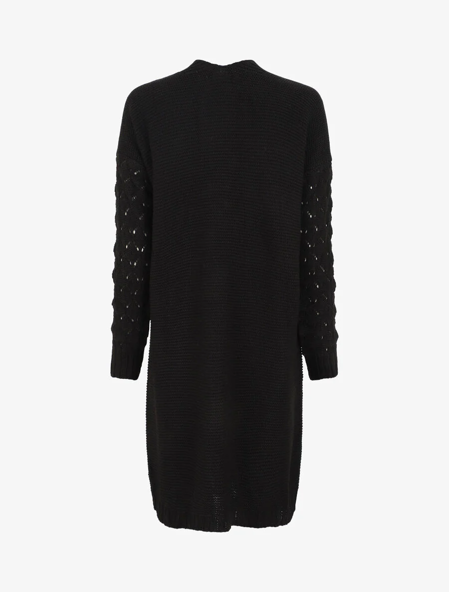 Lang effen vest met lange mouwen - Zwart - Image 2