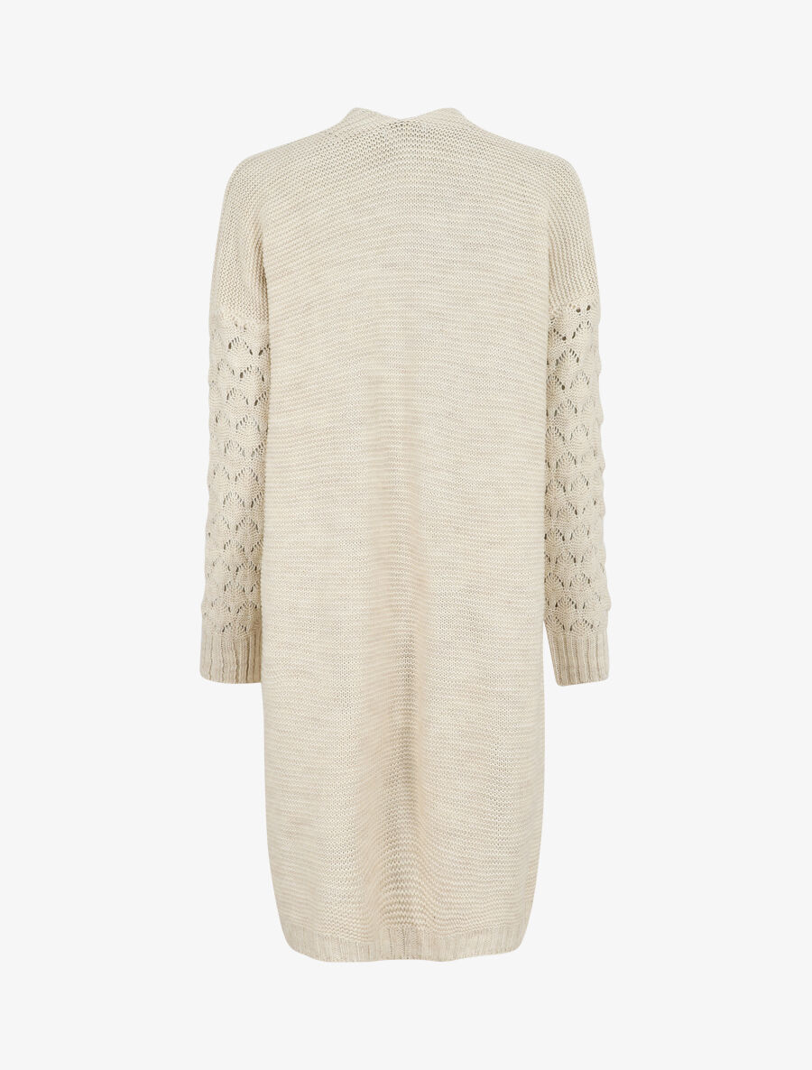 Lang effen vest met lange mouwen - Beige - Image 2