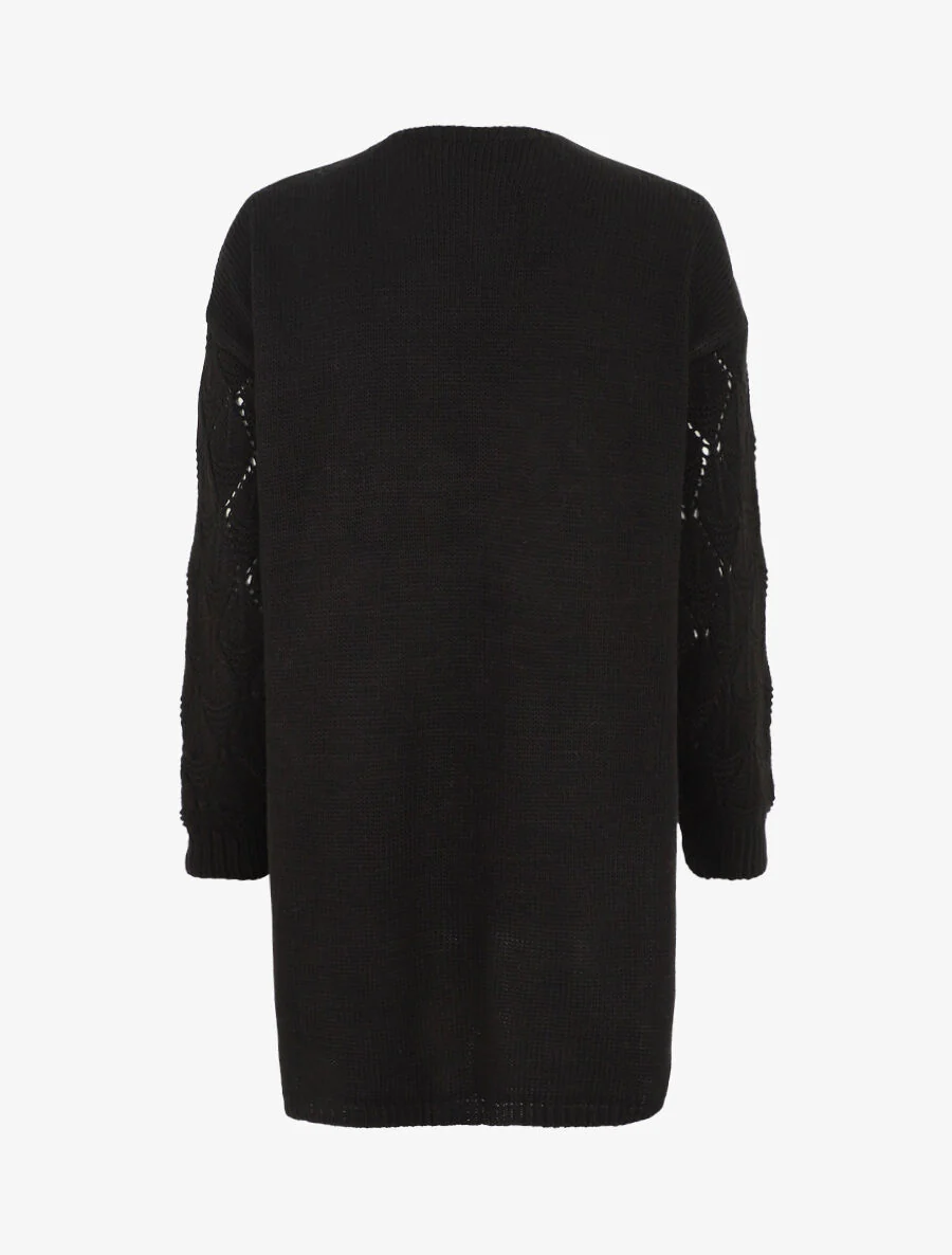 Lang effen vest van fijne mesh - Zwart - Image 2