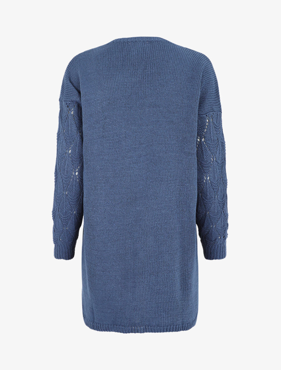 Lang effen vest van fijne mesh - blauw - Image 2