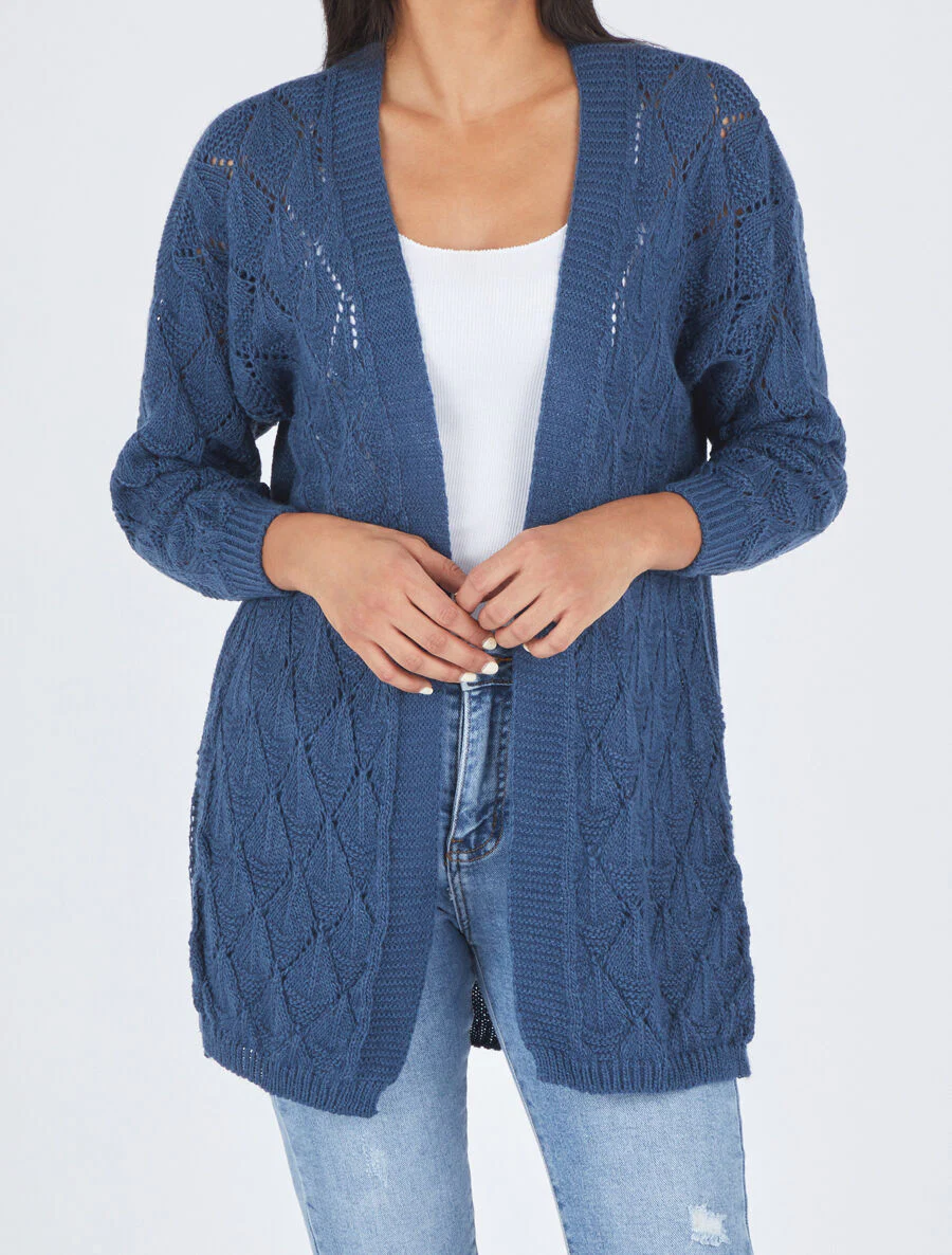 Lang effen vest van fijne mesh - blauw - Image 4