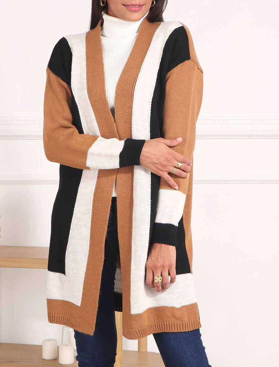 Lang gestreept vest - Kameel - Image 3