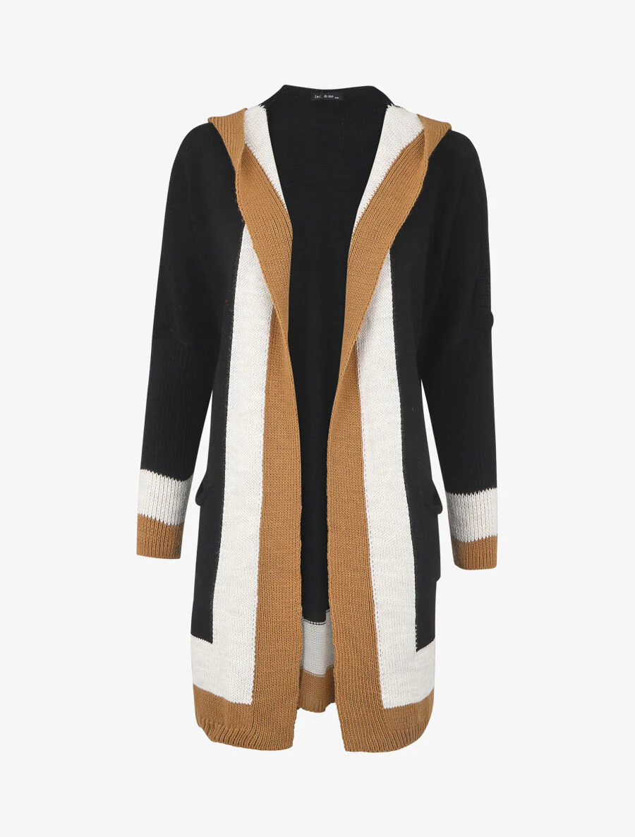 Lang gestreept vest met capuchon - Zwart