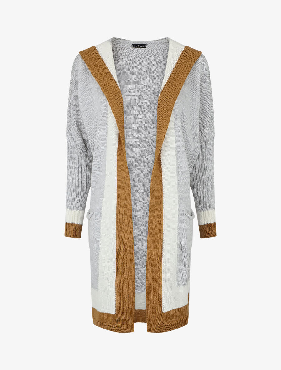 Lang gestreept vest met capuchon - Lichtgrijs