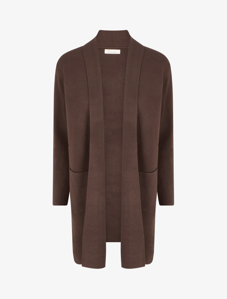 Lang gilet met sjaalkraag - Bruin
