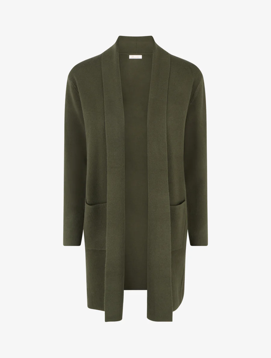 Lang gilet met sjaalkraag - Kaki